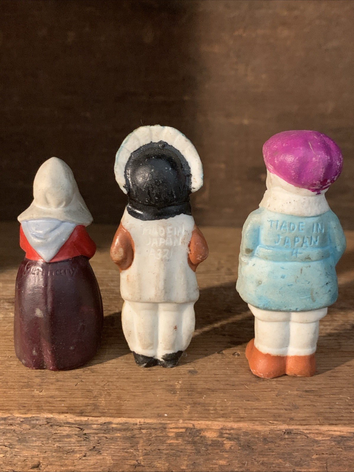 3 Vintage Bisque Porcelain Hand Painted Figurines. Approx 2.25”- 2.5” High