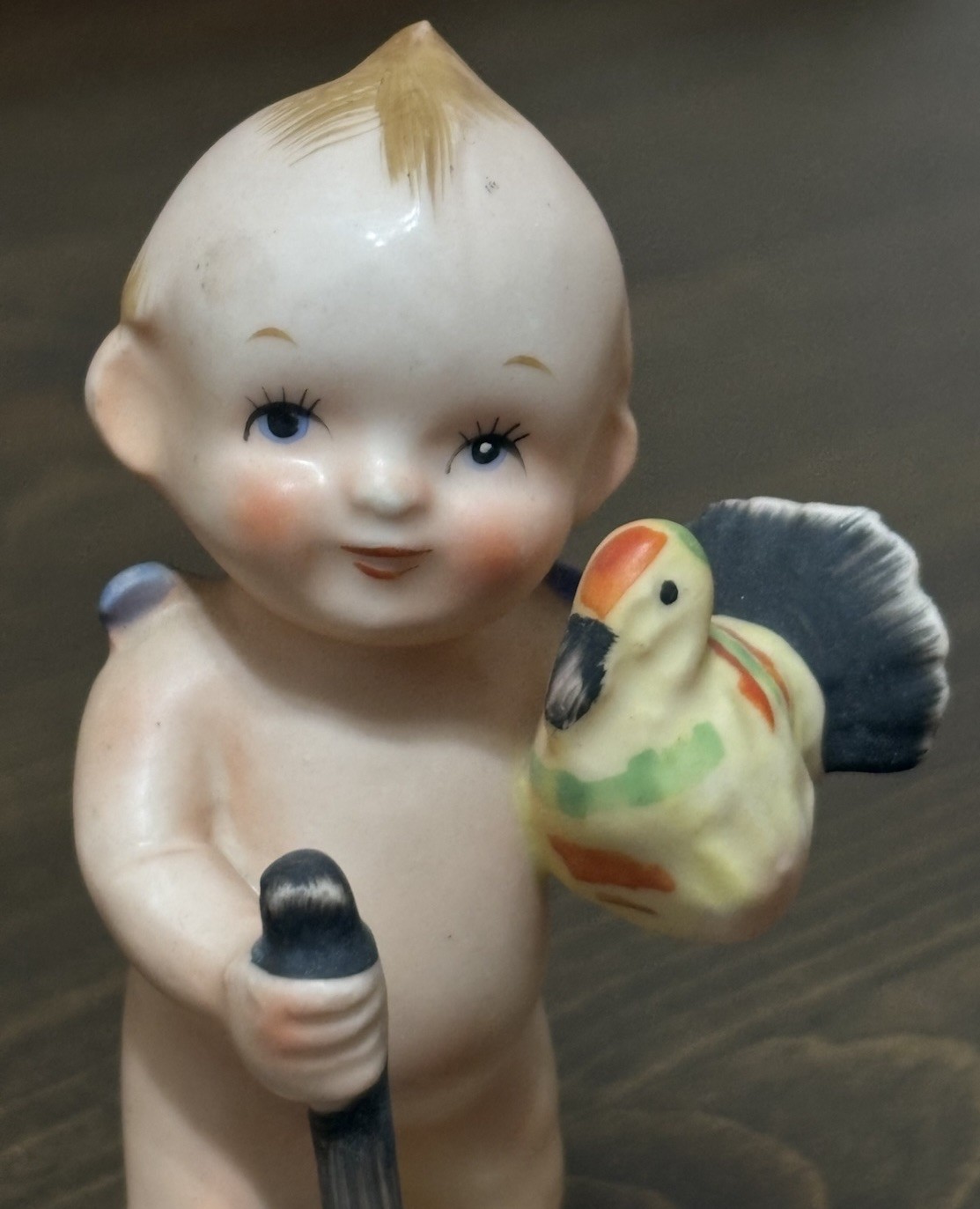 Vintage November Monthly Kewpie Baby Thanksgiving Ceramic Figurine Turkey Rare