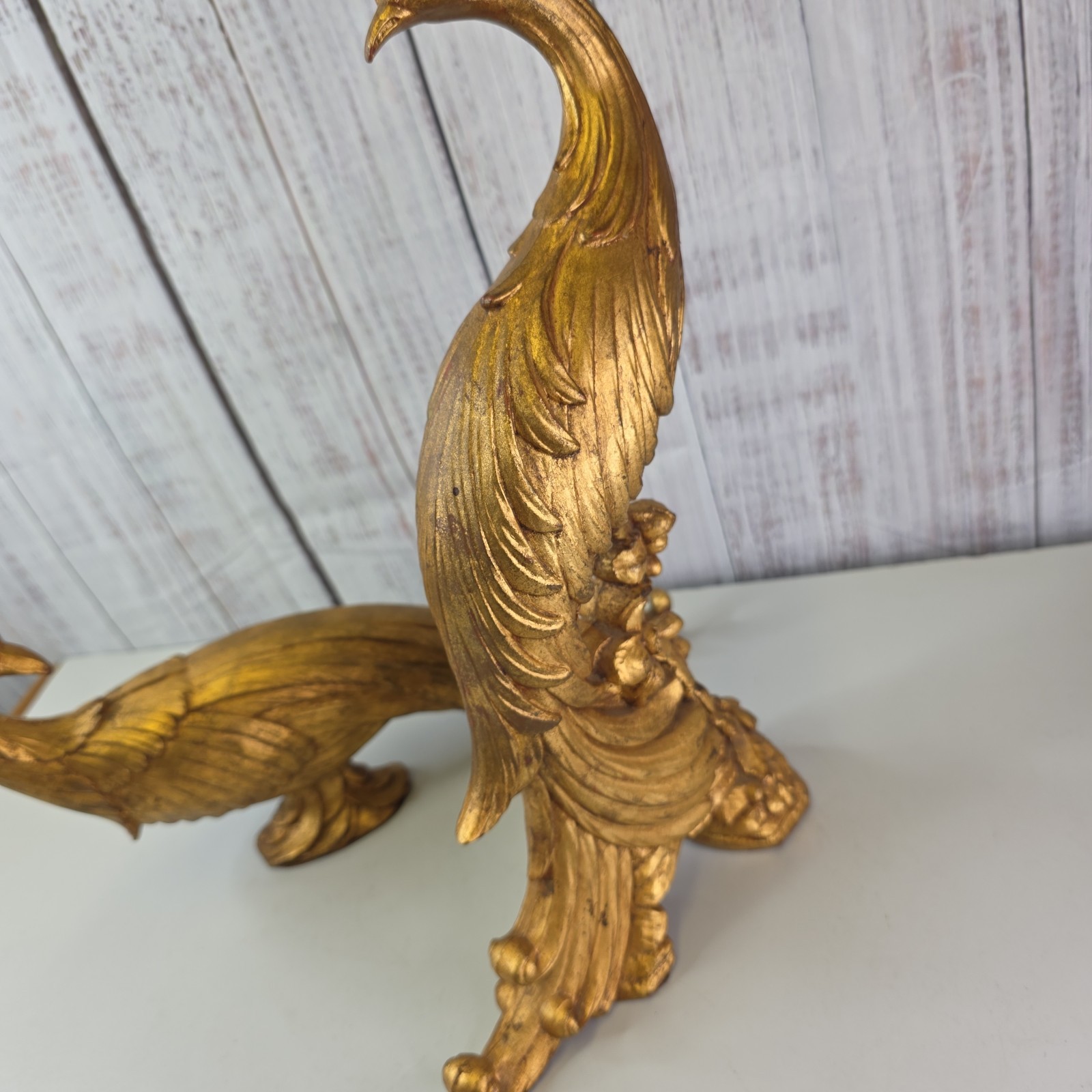 Vintage Gold Gilted Peacock Pair MCM Hollywood Regency Decor 2 Piece Figurine