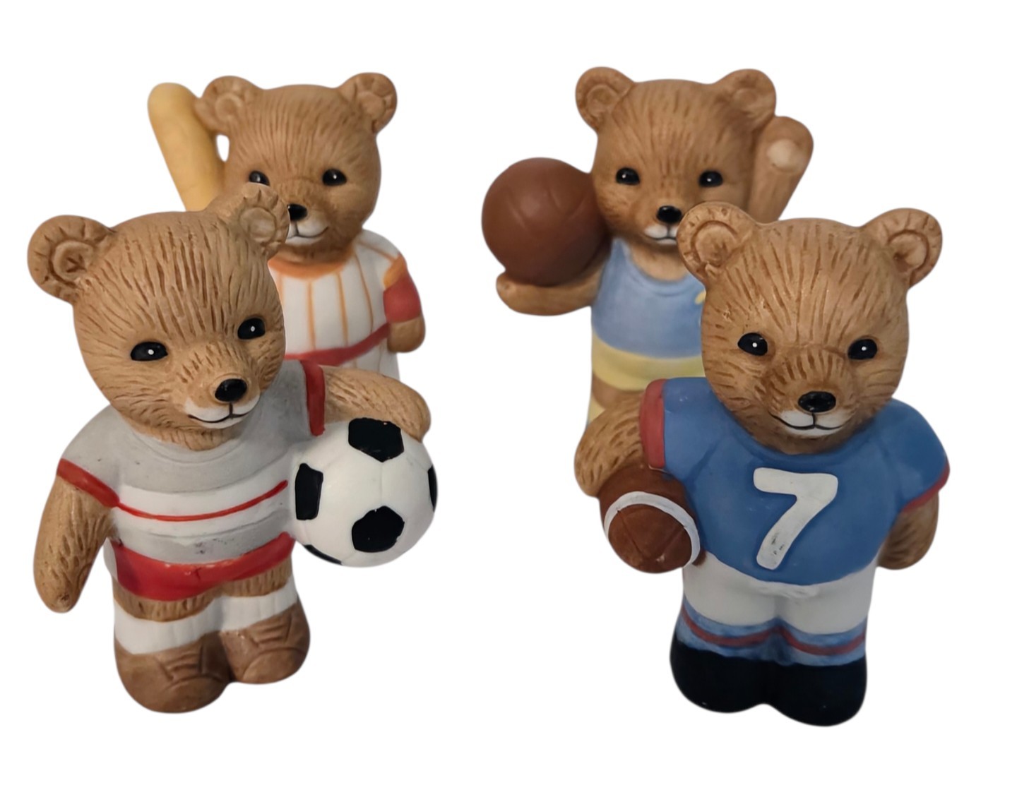 Homco Bear Sports Figurines Set of 4 Soccer Football Baseball Basketball Vintage