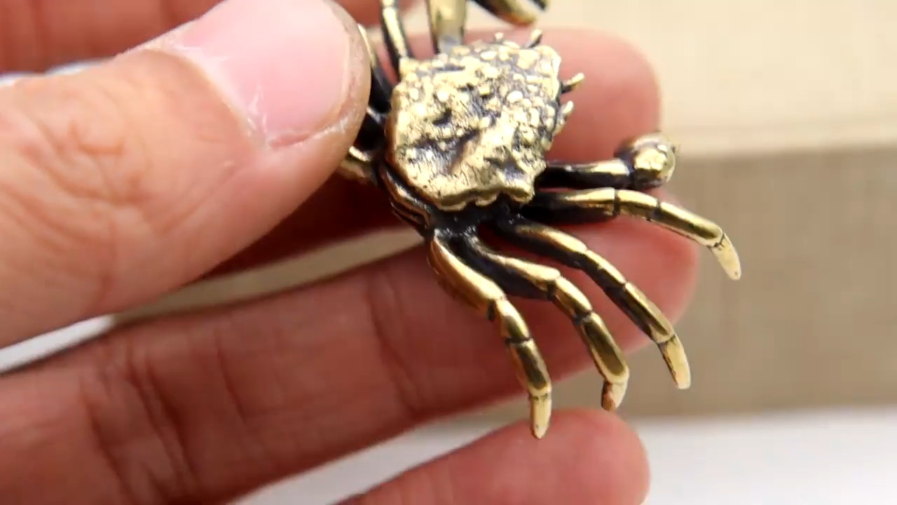 Solid Brass Crab Statue Tea Pet Ornament Antique Animal Figurine Miniature Toy