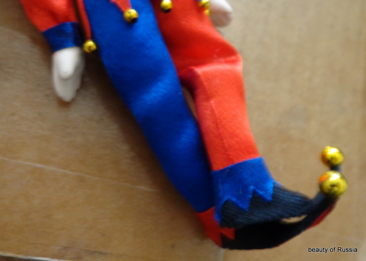 Russian fabric porcelain face Jester 6.25″ handmade figure & ornament