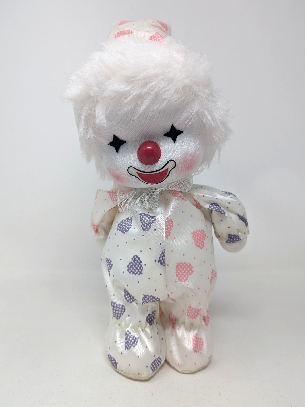 Rare Vintage 1986 Wind Up Musical Poter Clown Doll with Hearts Music Tested