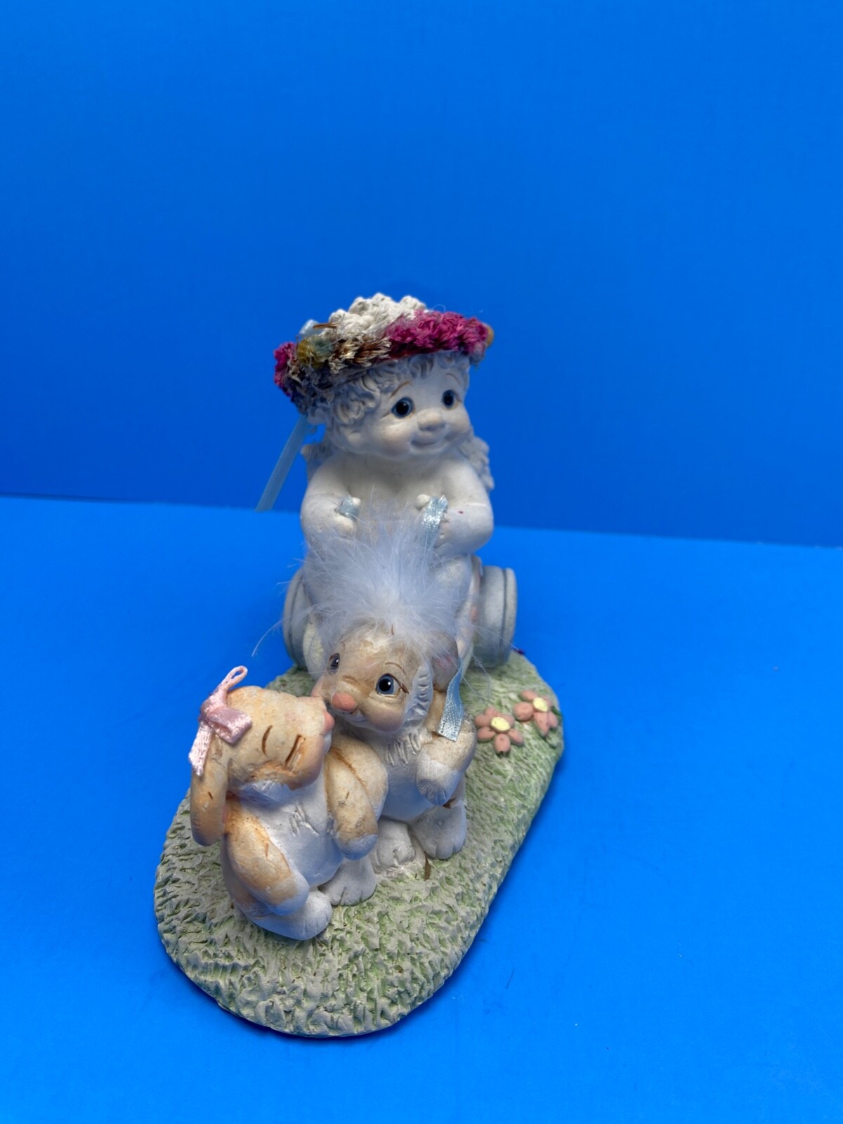 Vintage Dreamsicles Cherub Angle “Bunny Power” pulling chariot Signed Kristin