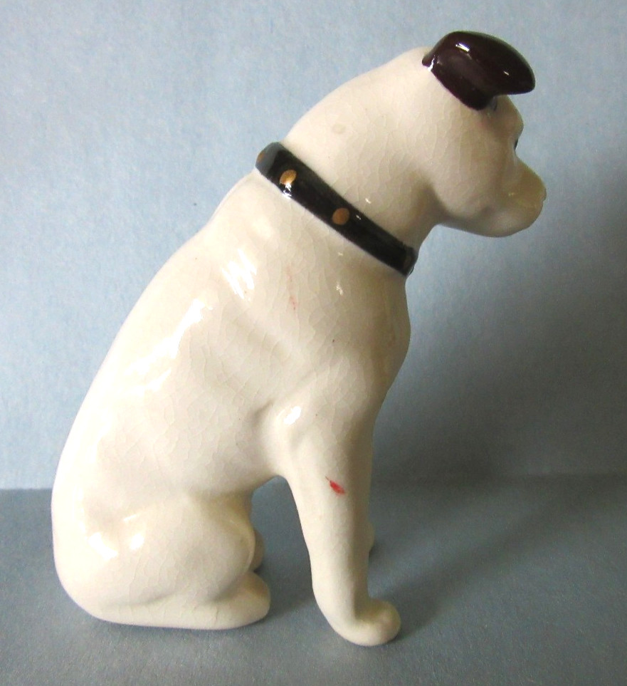 Vintage RCA Victor “Nipper” Dog Porcelain Figurine –White w/ Brown Ears Aprox 3″