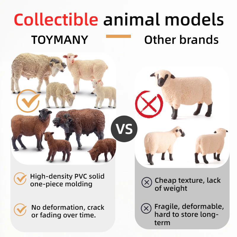Toymany 8-pcs Merino Sheep Animal Figurine, Collectible Hand-painted Toy Set