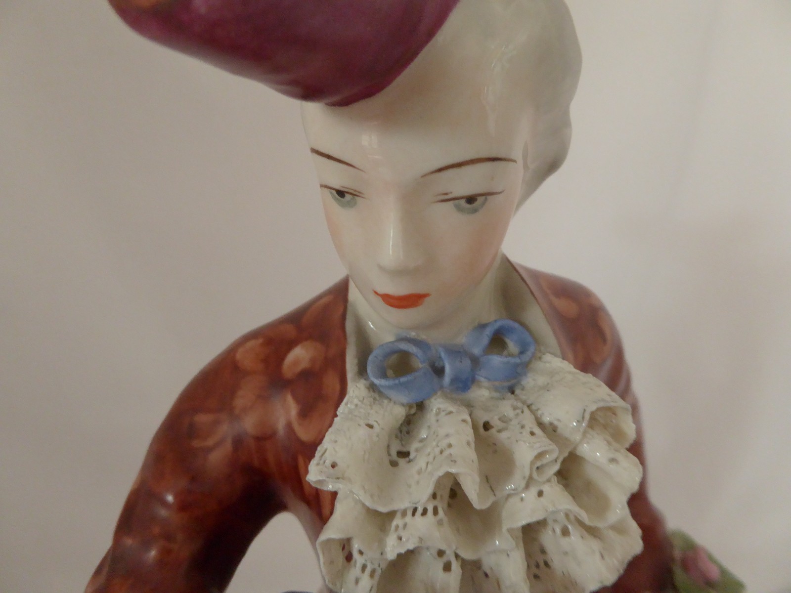 Cordey Gentleman Handsomely Dressed in Lace Ascot + Blue Bow. 13.5″H. 1940
