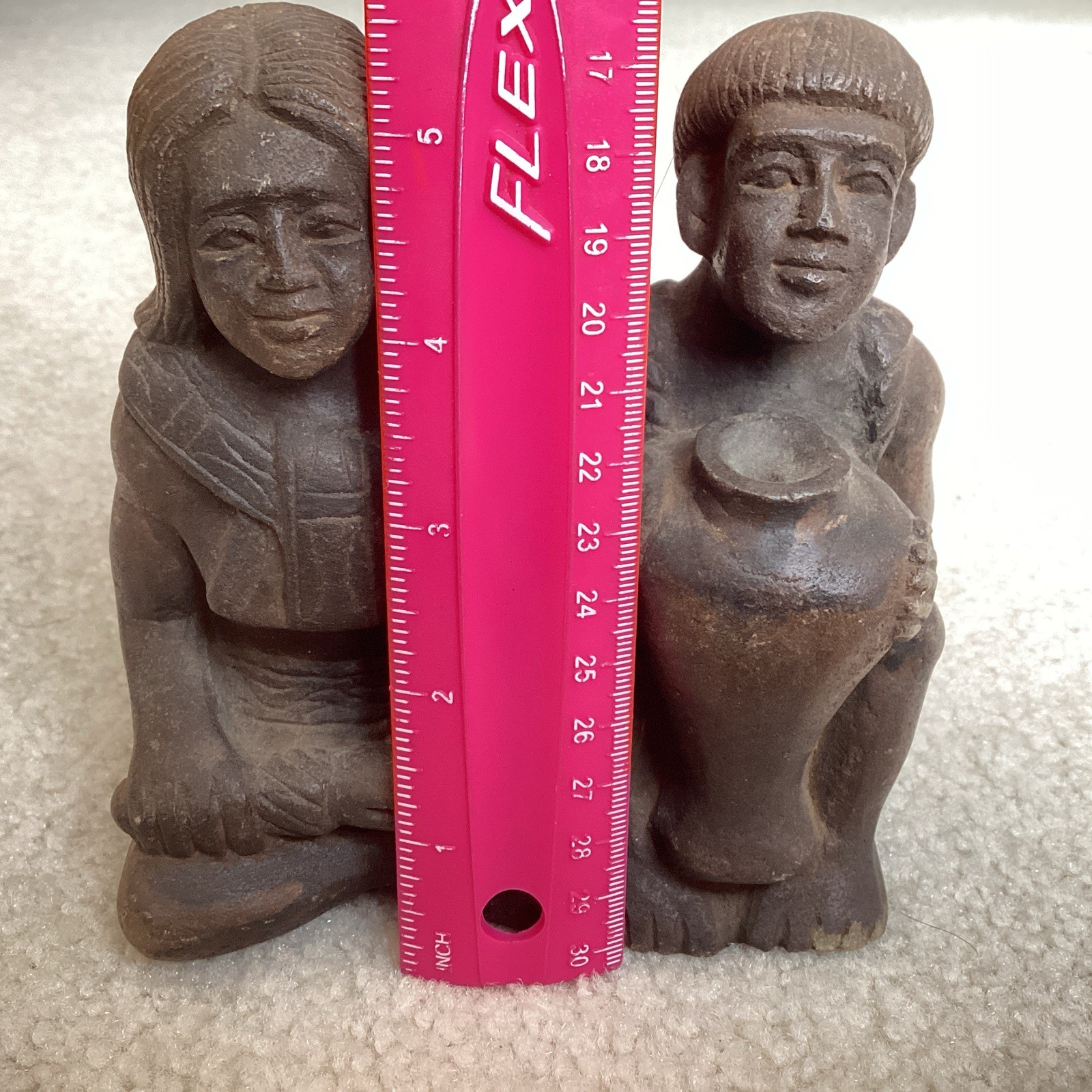 Vintage Ifugao Carved Clay Figurines Mother with Child Water Jug Philippines