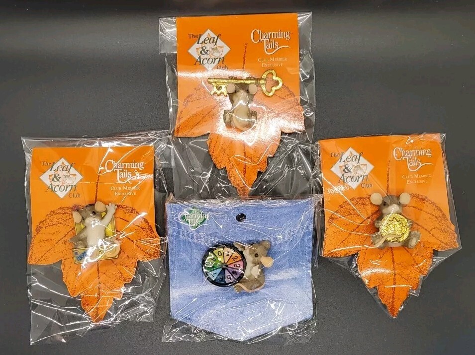 Charming Tails The Leaf & Acorn Club Member Exclusive Fitz & Floyd Pins Lot Of 4
