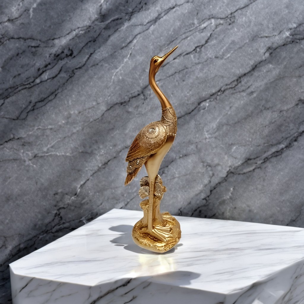 16.5″H Golden Color Elegant Crane Decorative Figurine Ornament Decor Unique Gift
