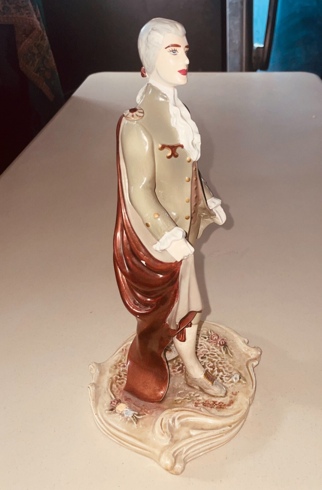 Vintage Ceramic Victorian 11″ Standing Figurine W/ Flaws Blue Gray Eyes