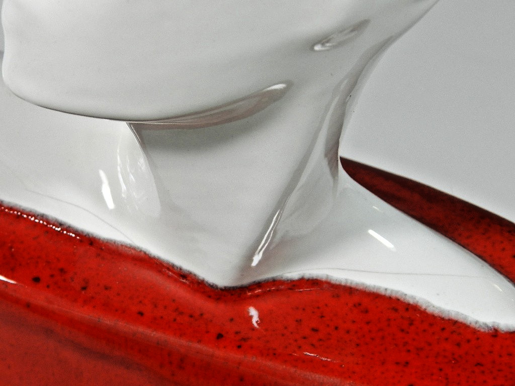 Mid Century Modern Lindsey Balkweill Style Red White Ceramic Abstract Gay Bust