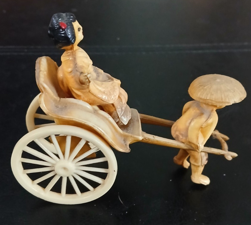 Vintage Celluloid Pull Cart Rickshaw Asian Japanese Man Geisha Girl 1930’s