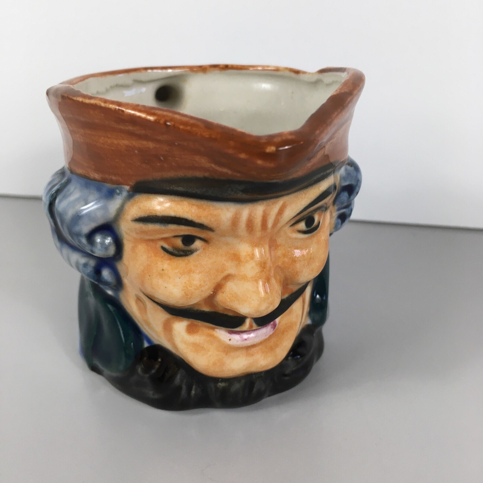 Occupied Japan Pirate Toby Mug Character Face Jug Blue Hair Black Moustache VTG