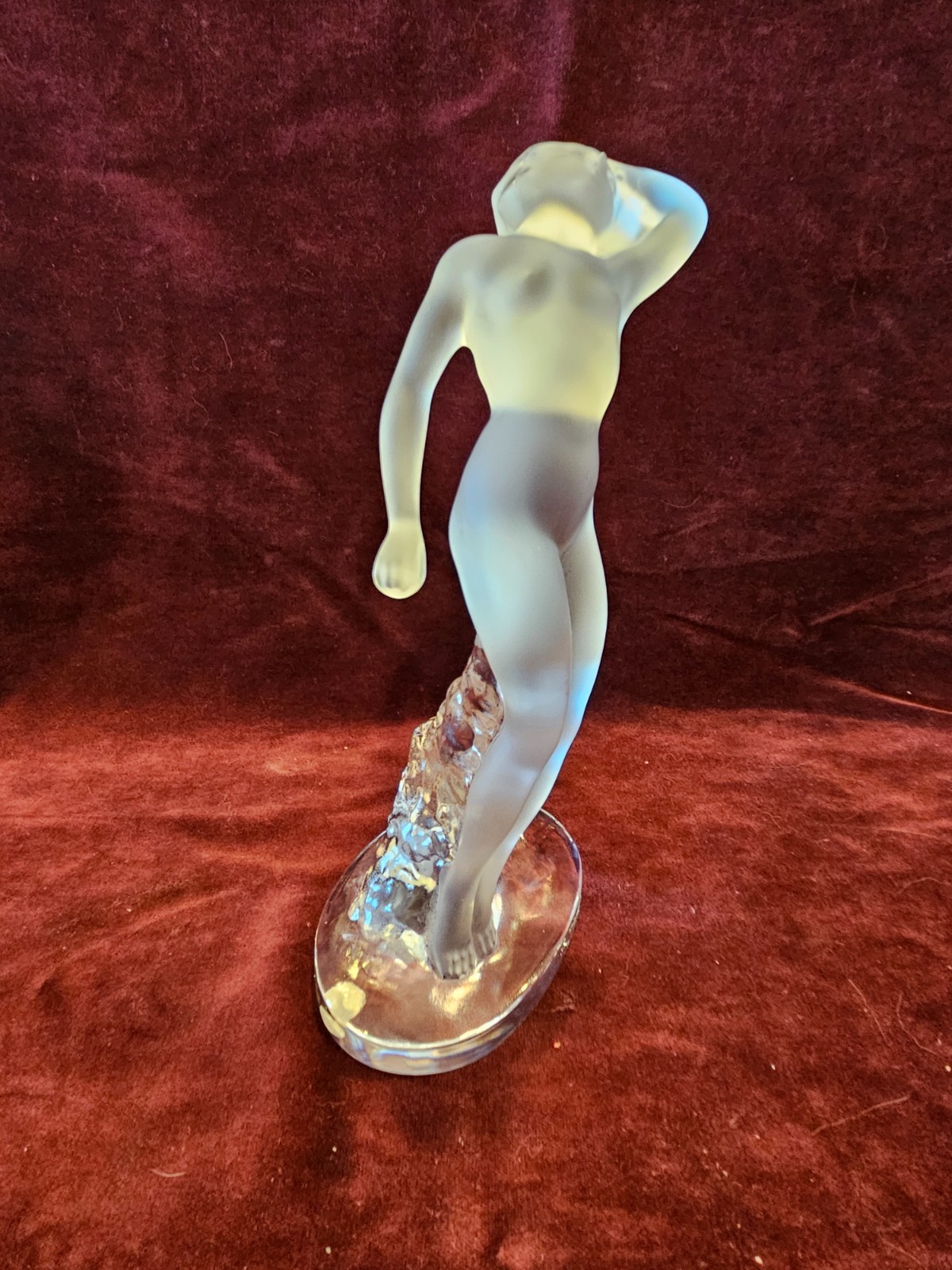 Lalique France Art Glass Nude Dancer With Raised Arms Figurine Signed 9.5″ Tall