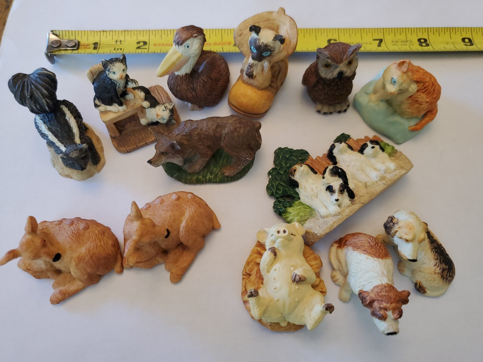 Vintage 1990s Resin Animal Figurine Lot Of 13 Kittens Deer Dog Owl Puppies Pig