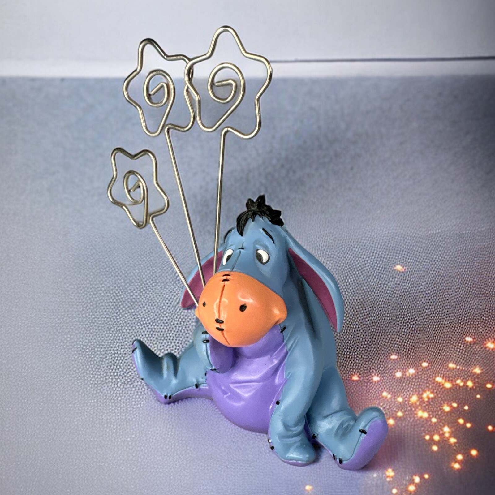 Eeyore Figurine with Wire Flower Picture or Business Card Holder