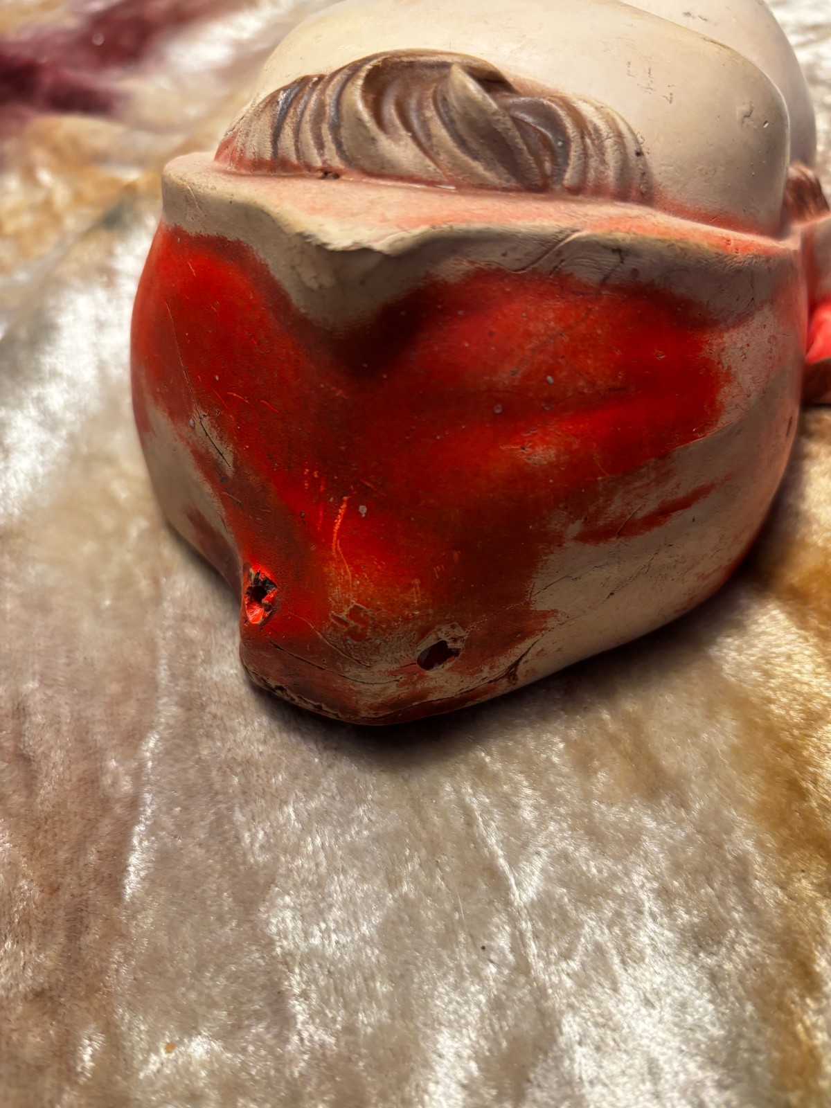 Vintage 1940’s Dutch Girl Chalkware Ball String Holder Blue Eyes red Hat Wall