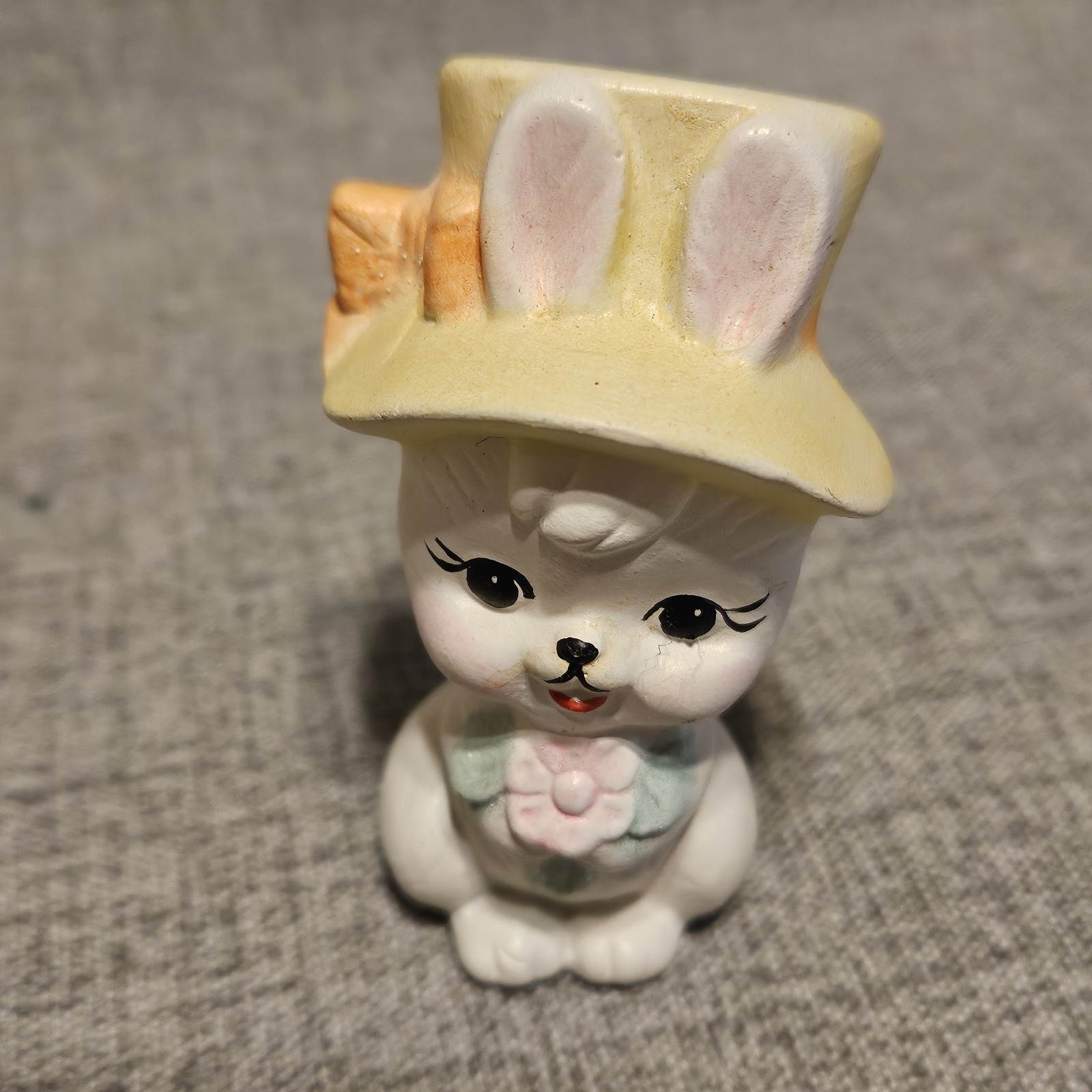 Vintage Ceramic Easter Bunny Set Of 4. Anthropomorphic Bunnies Hats Puppy Chick