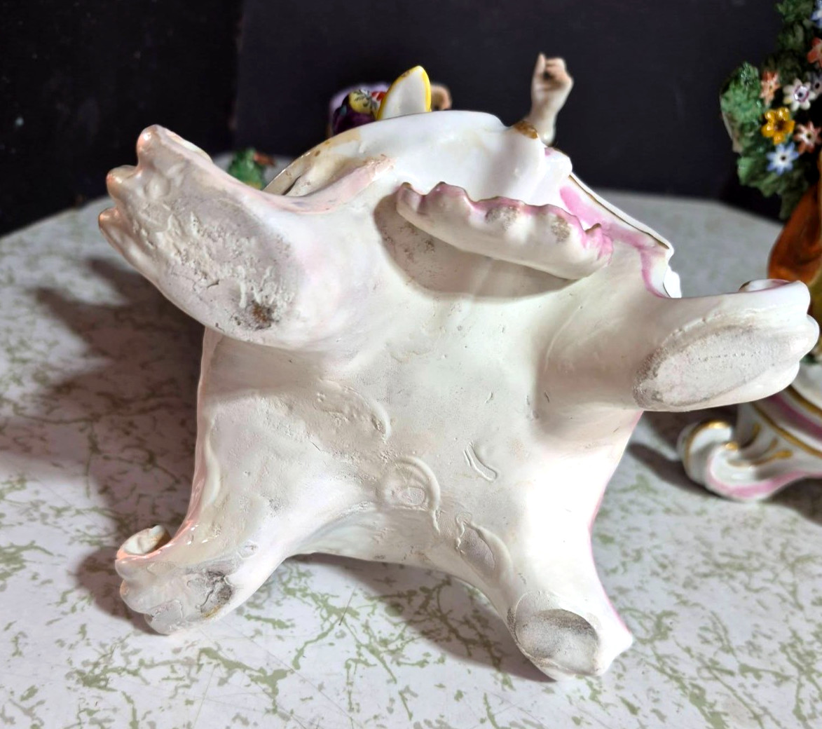 Antique English Chelsea Porcelain Figurine Couple, 13″ high. RESTORED.