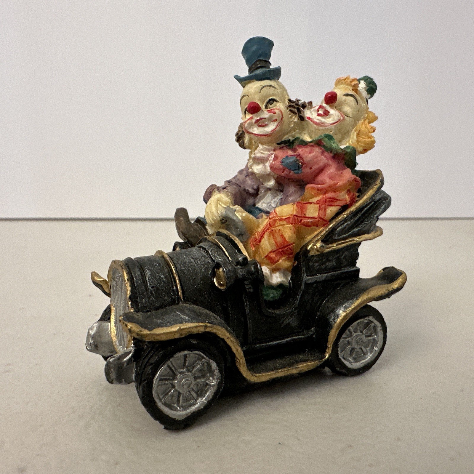 Vintage Clowns In Antique Car Automobilia Figurines Resin