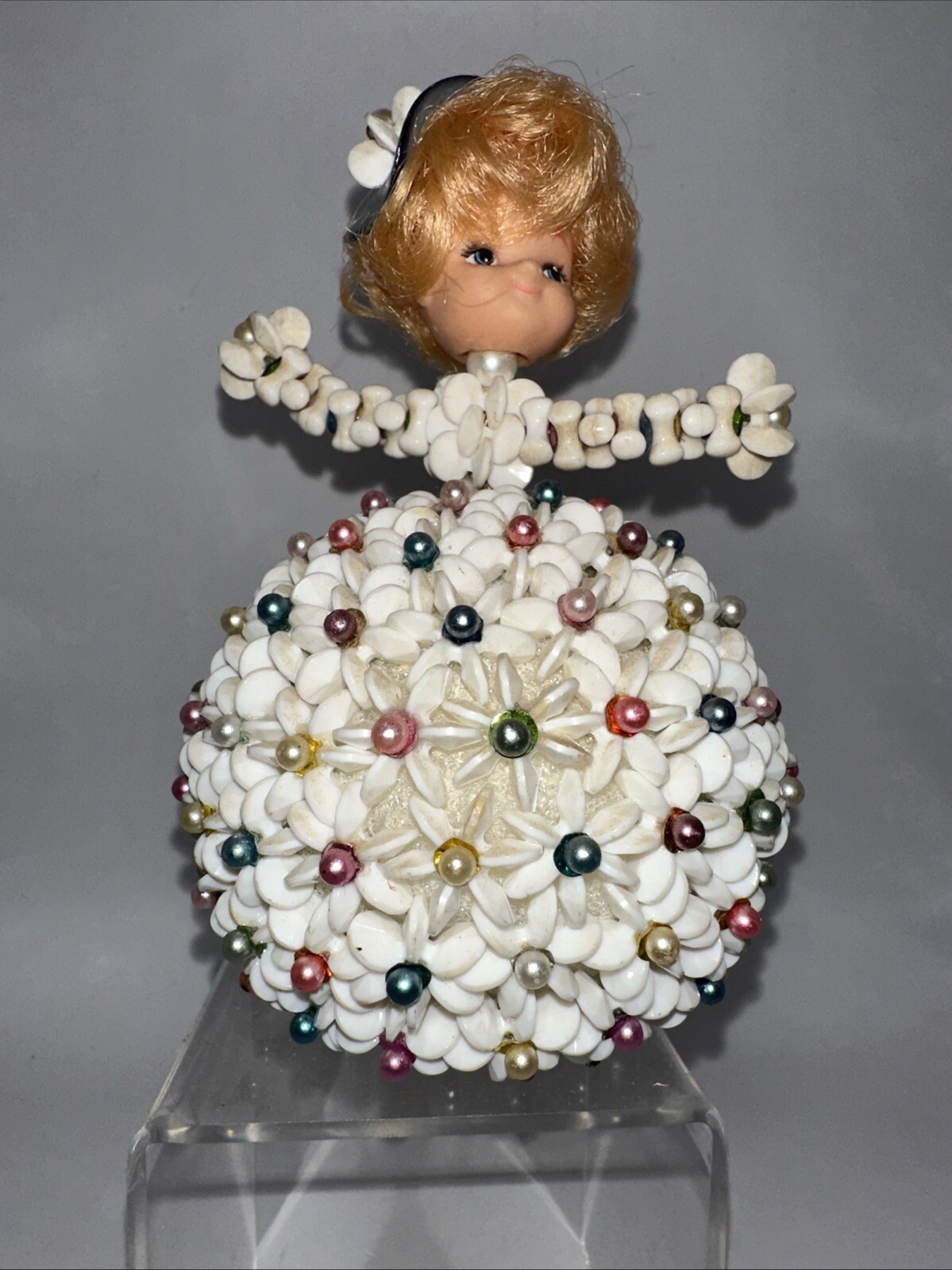 HANDMADE STYROFOAM AND BEADED GIRL KITCHY PASTELS CUTE!
