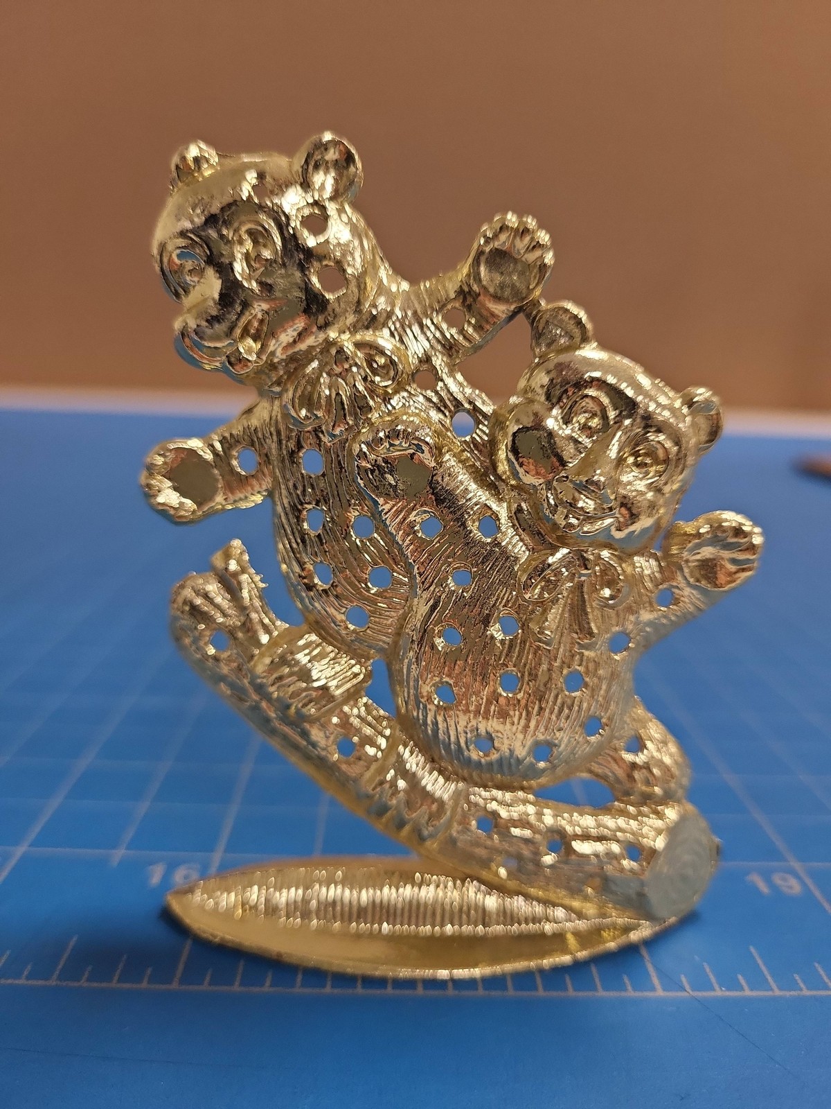Gold Tone Metal Bear Figurine Statue Sculpture Animal Decor Home Display Art