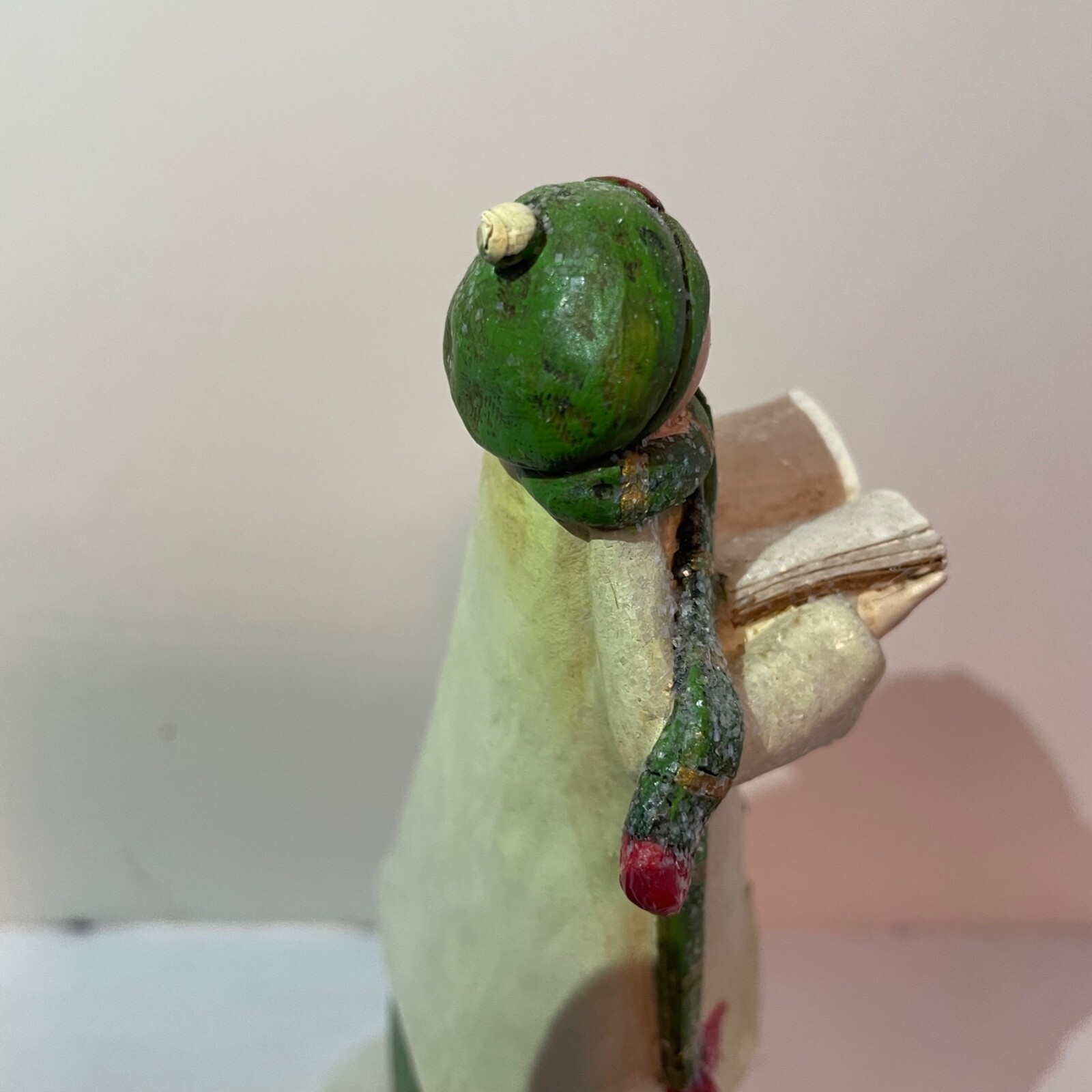 Caroler Figurine White Coat Green Scarf and Hat Red Shoes Song Book