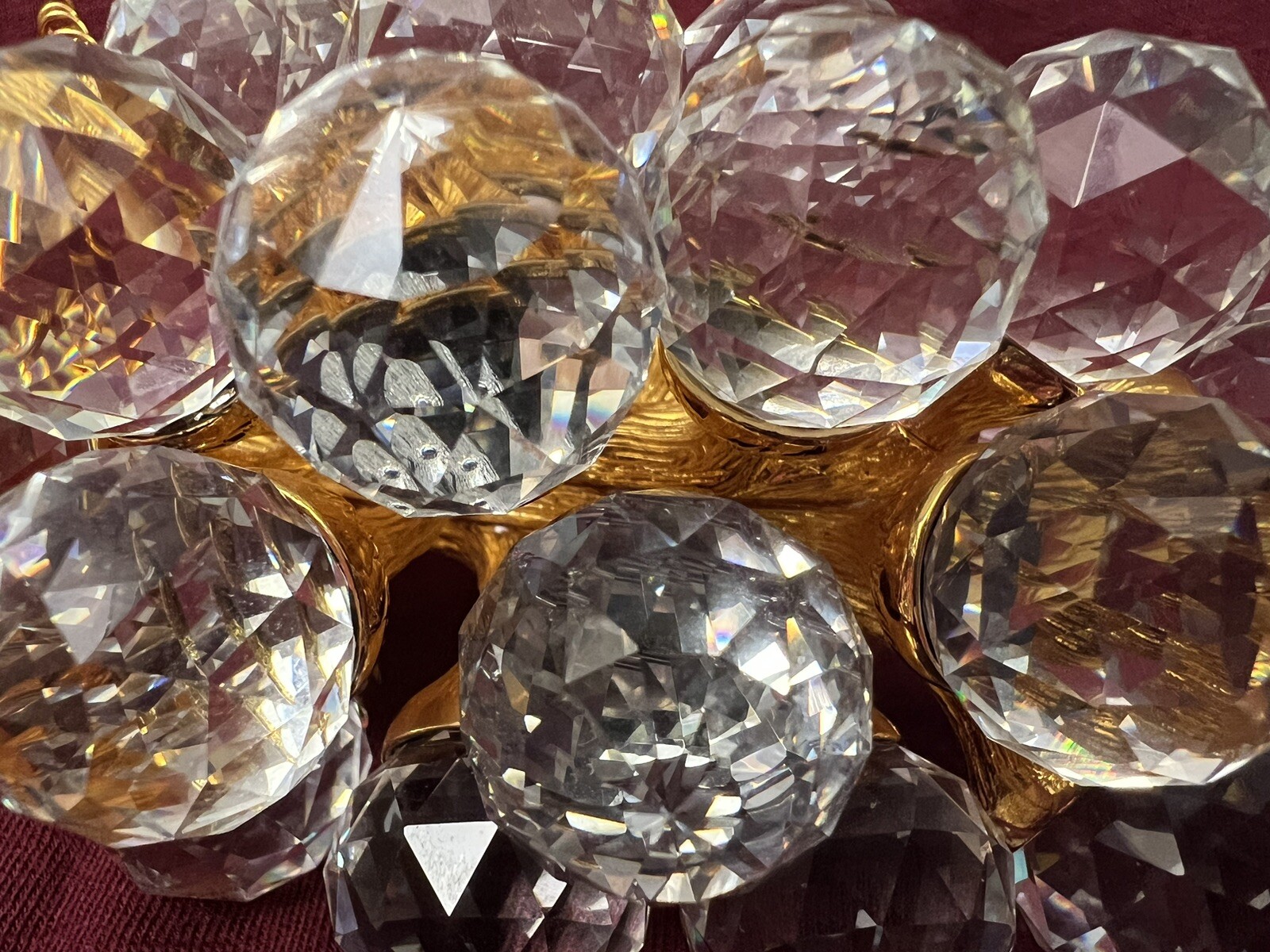 Swarovski Crystal 29 Large Grapes Cluster with Gold Leaves and Stems