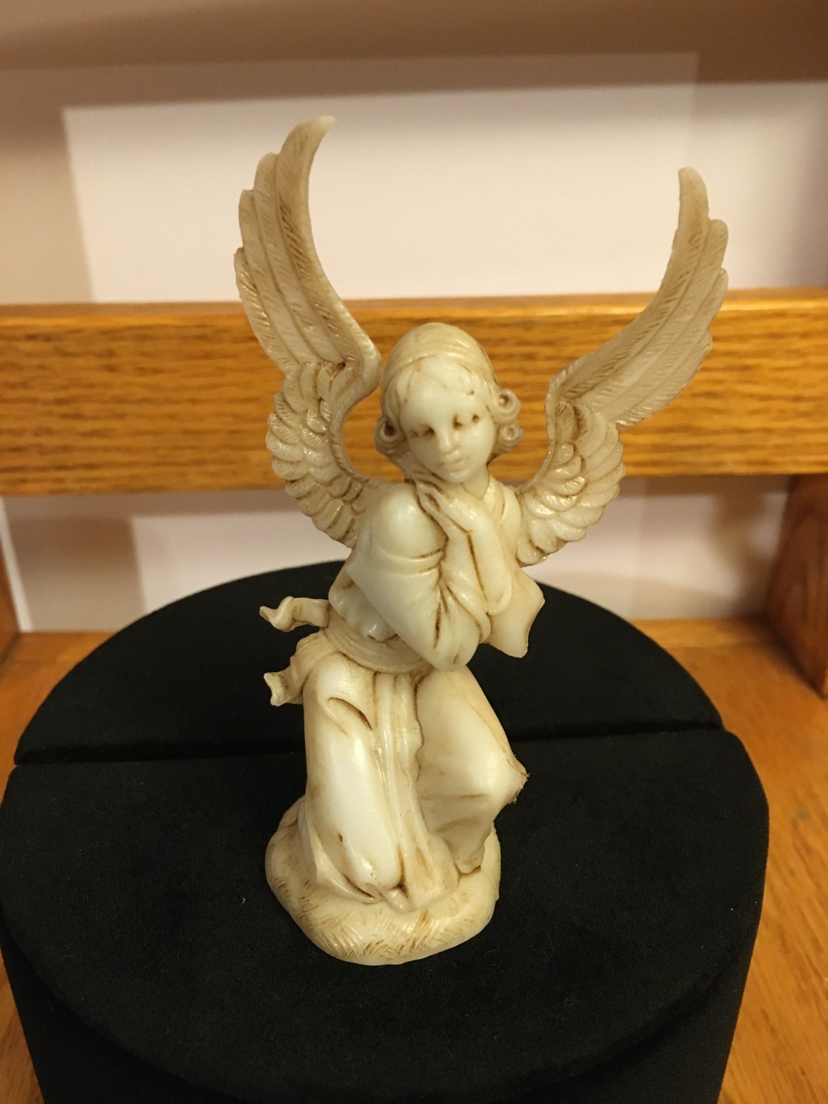 Small Decorative Kneeling Angel Collectible Christian Figure White Plastic Resin