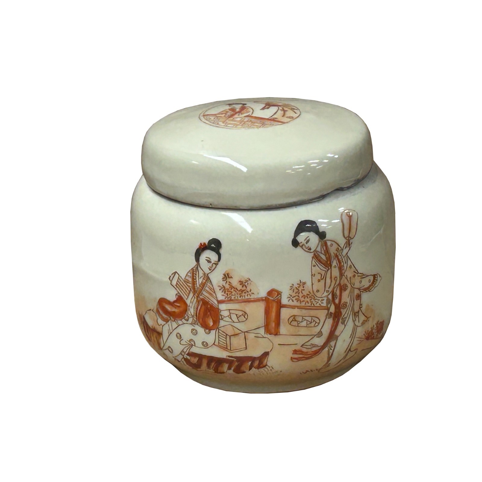 Orient Off White Courthouse Dressing Ladies Floral Graphic Porcelain Jar ws4705