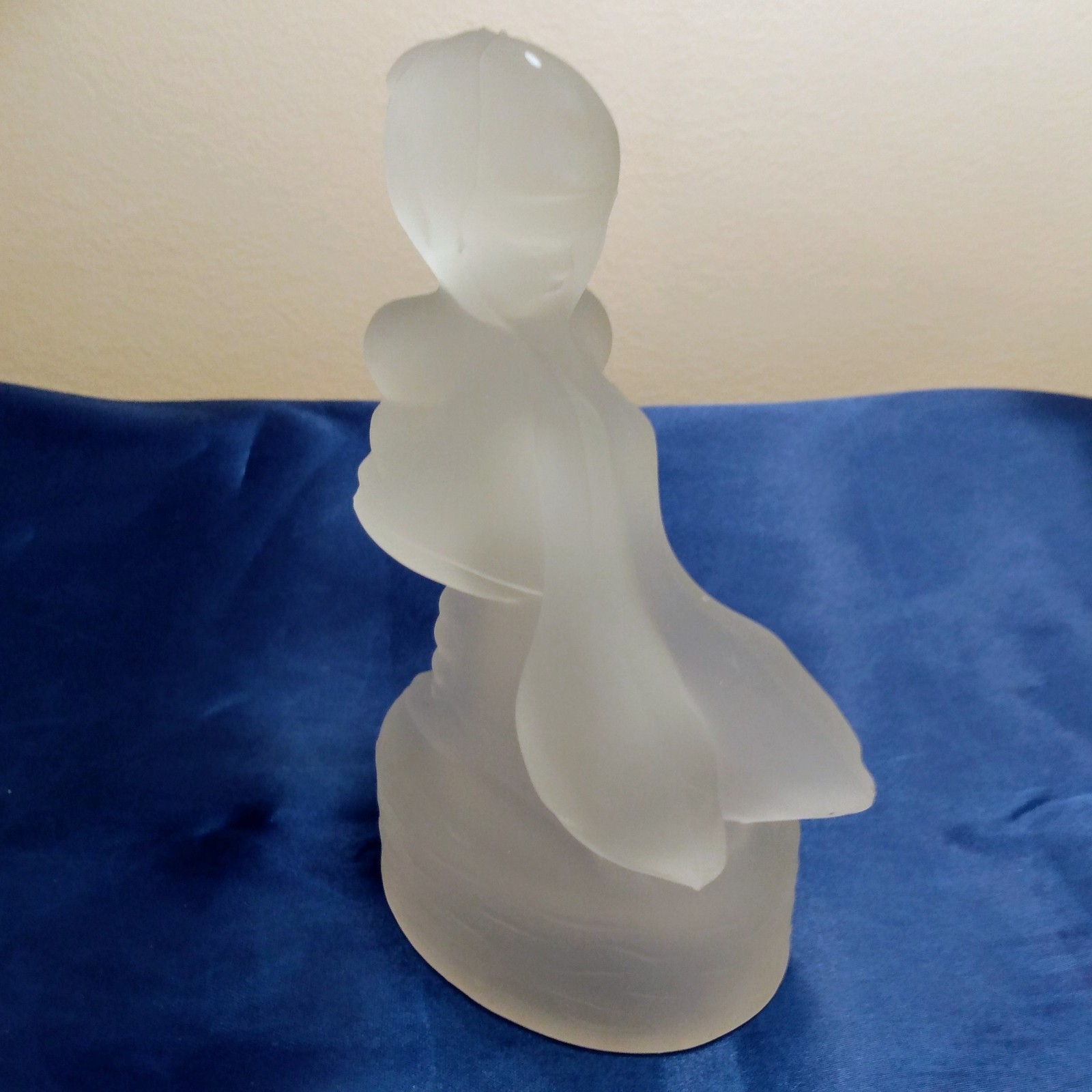Vtg LE Smith Clear Frosted Satin Glass Girl with 2 Geese Figurine