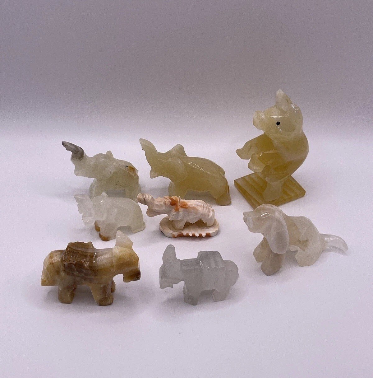 Vintage Onyx Stone Crystal Figurine Carved Animal Trinkets Lot See Desc***