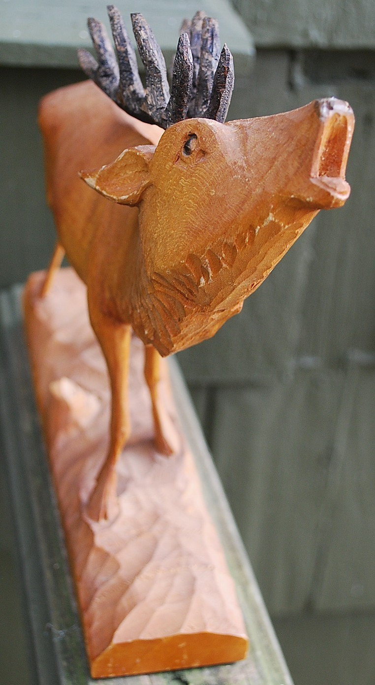 SUPERB Antique BLACK FOREST Hand Carved STAG BUCK DEER/ELK Linden Wood Sculpture
