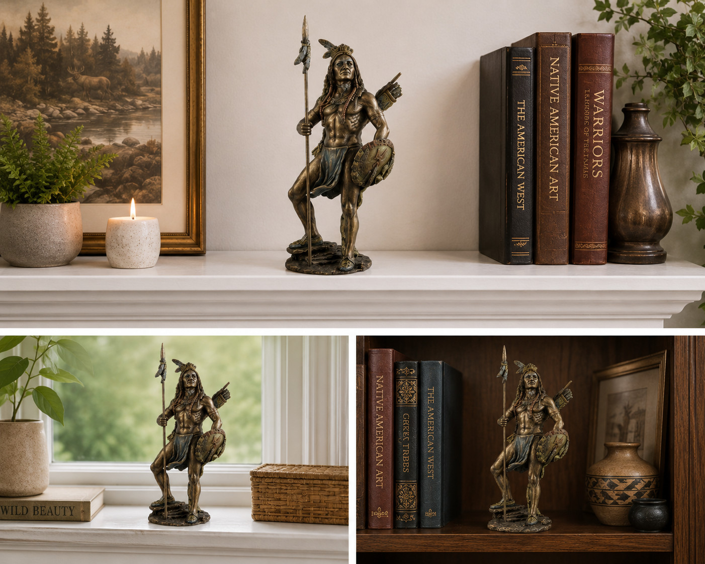 Native American Sioux Warrior Statue Veronese Bronze Finish Resin 7.25″