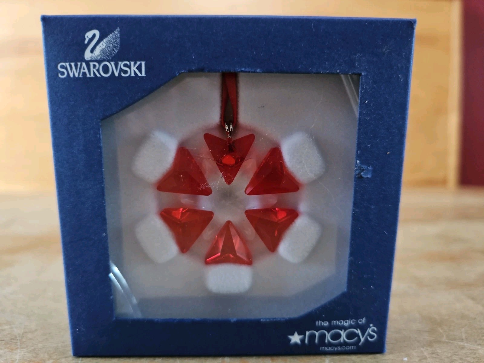 Swarovski Crystal 2008 Macy’s Exclusive Red Holiday Christmas Ornament NEW