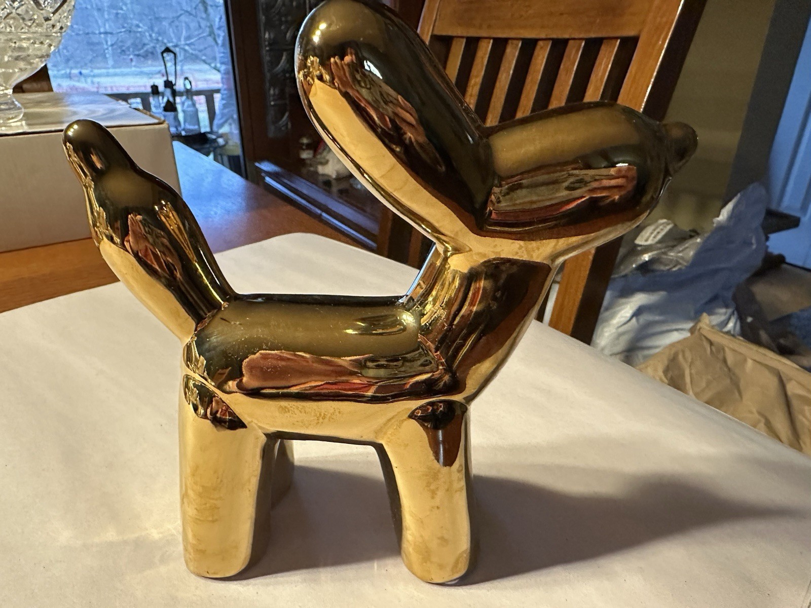 Ceramic Gold Colored Balloon Dog Design Figurine 6.5″ Wide × 6.5″ Tall