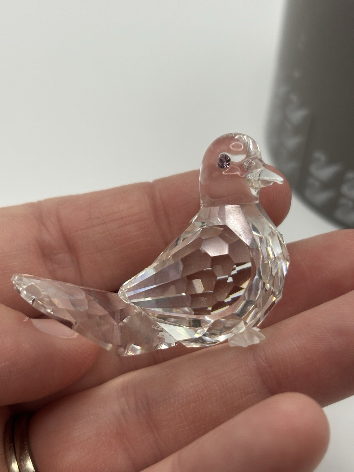 Swarovski Crystal Dove Pigeon Bird 7605 Pink Eyes Retired Austria