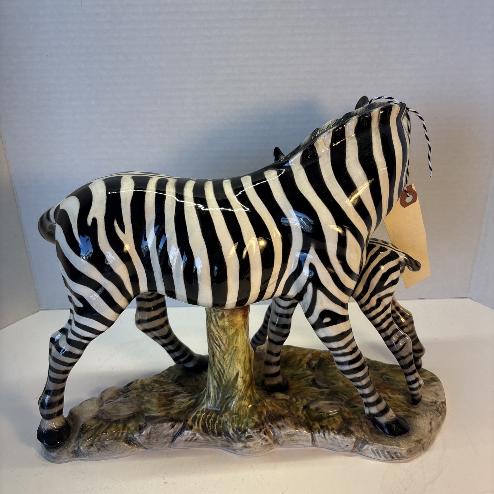 Ethan Allen Vintage Sculpture Zebra & Foal Porcelain Terra Cotta Figurine MCM