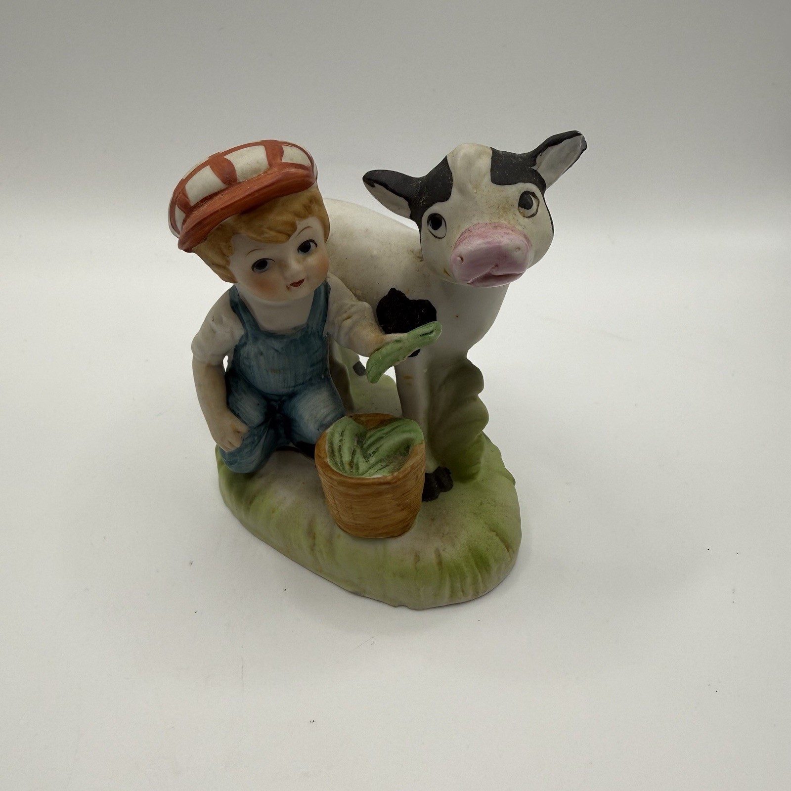 Norleans Boy Feeding Calf Figurine Farm Scene Taiwan 3.5” Wide