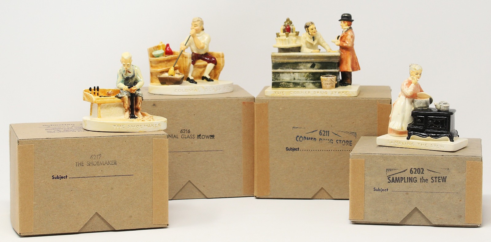 4 SEBASTIAN MINIATURES Figures Profession Pharmacist Glassblower Cook Shoemaker