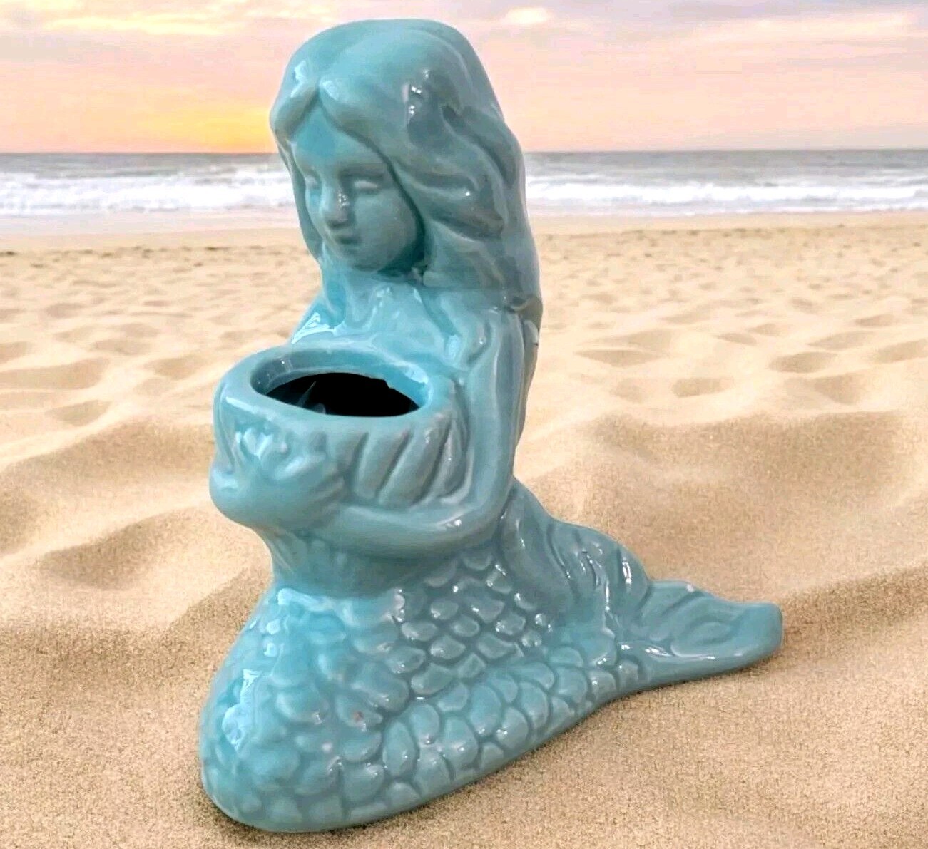 Mermaid Sculptured Candle Holder Porcelain by BOCI L.A. Ca Rare Vintage