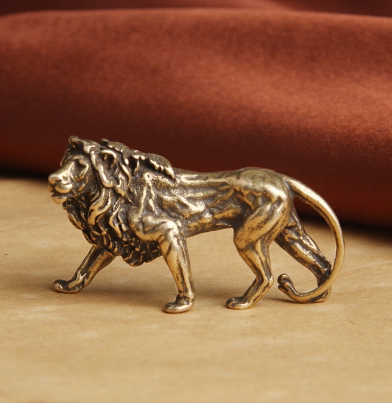 2 Pc Solid Brass Lion Statue Animal Statues Toys Ornaments Desktop Decorations