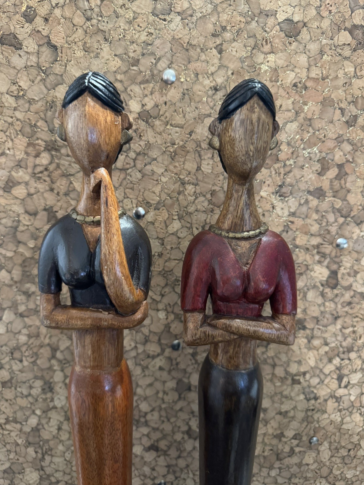Vintage Set Of 2 Pier One 27″ Slender Faceless Women Statues, Modernist
