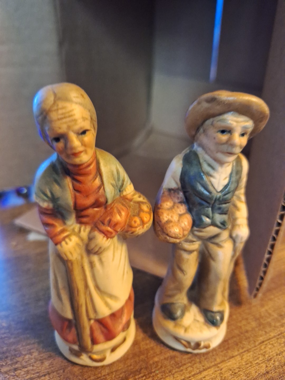 2 Vintage Crown Deville Figurines, Old Man and Old Woman Farmers