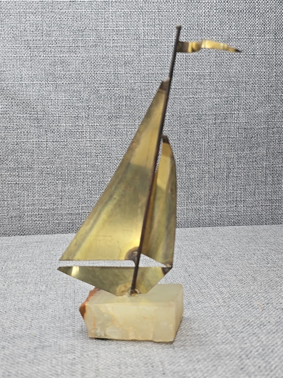 Sailboat MCM Nautical Brutalist Brass Onyx Quartz Base Mario Jason Signed