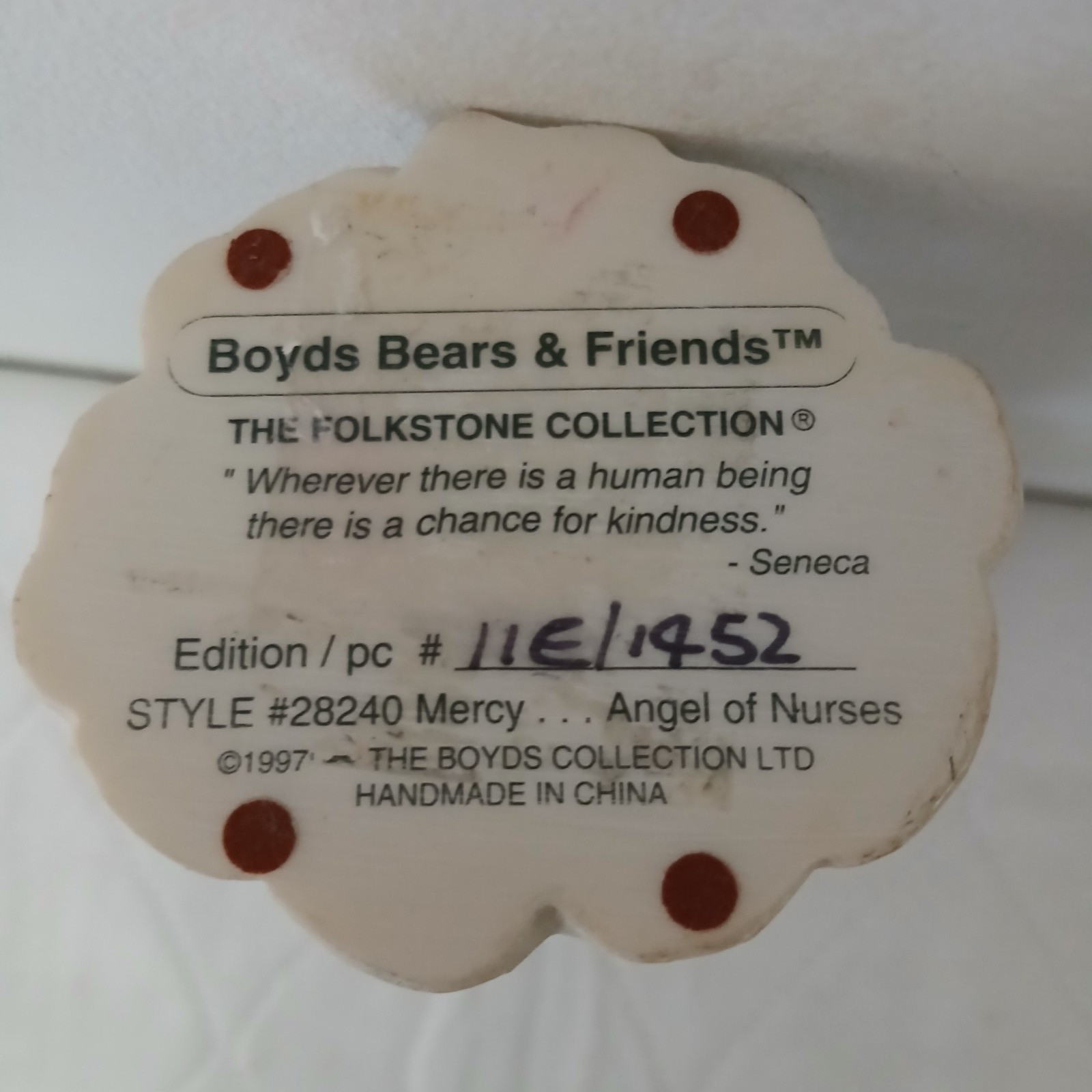 Vintage 1997 Boyds Bears Folkstone Mercy Angel of Nurses #28240 Figurine