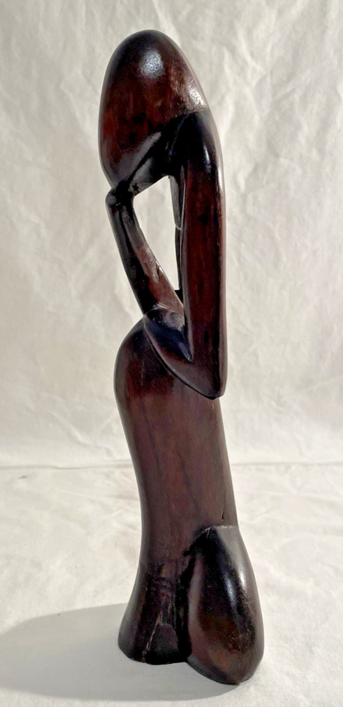 Hand Carved Wood “Thinking Man” Figurine 10” Abstract Art Wooden Sculpture