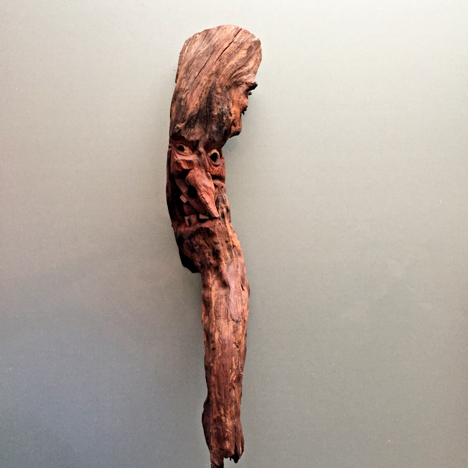 Vintage Face with a Smile Wood Carved from a Single Piece of Wood – L195