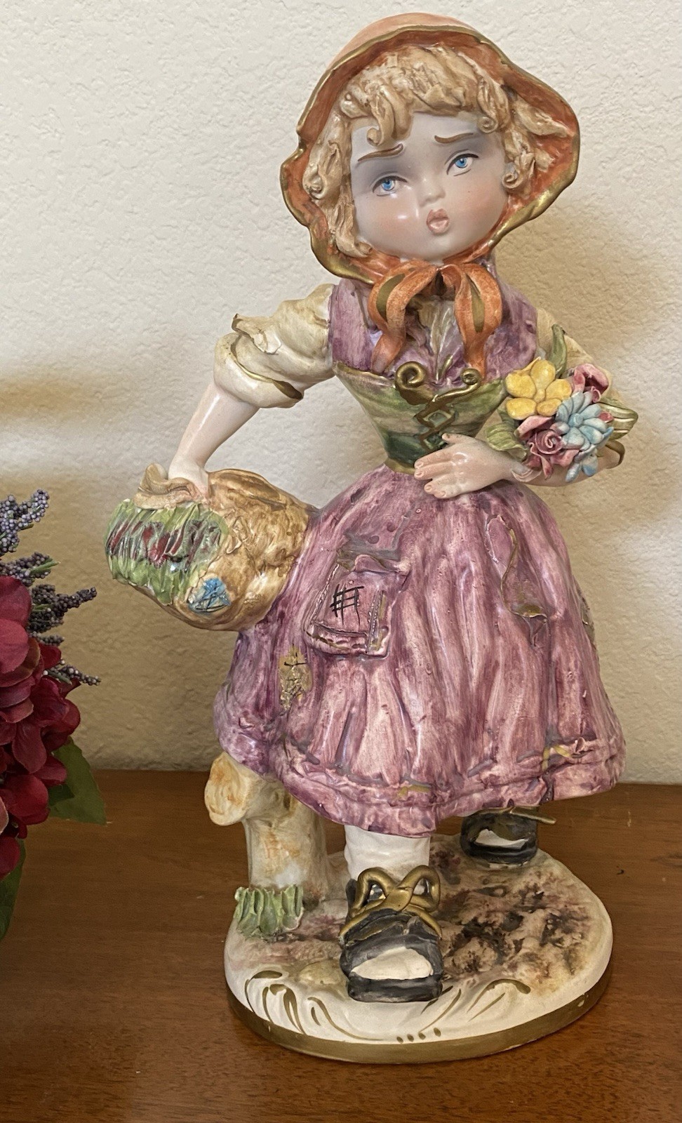Vintage 2Pc Capodimonte Porcelain Peasant Boy & Girl 13.5” Inch Made in Italy